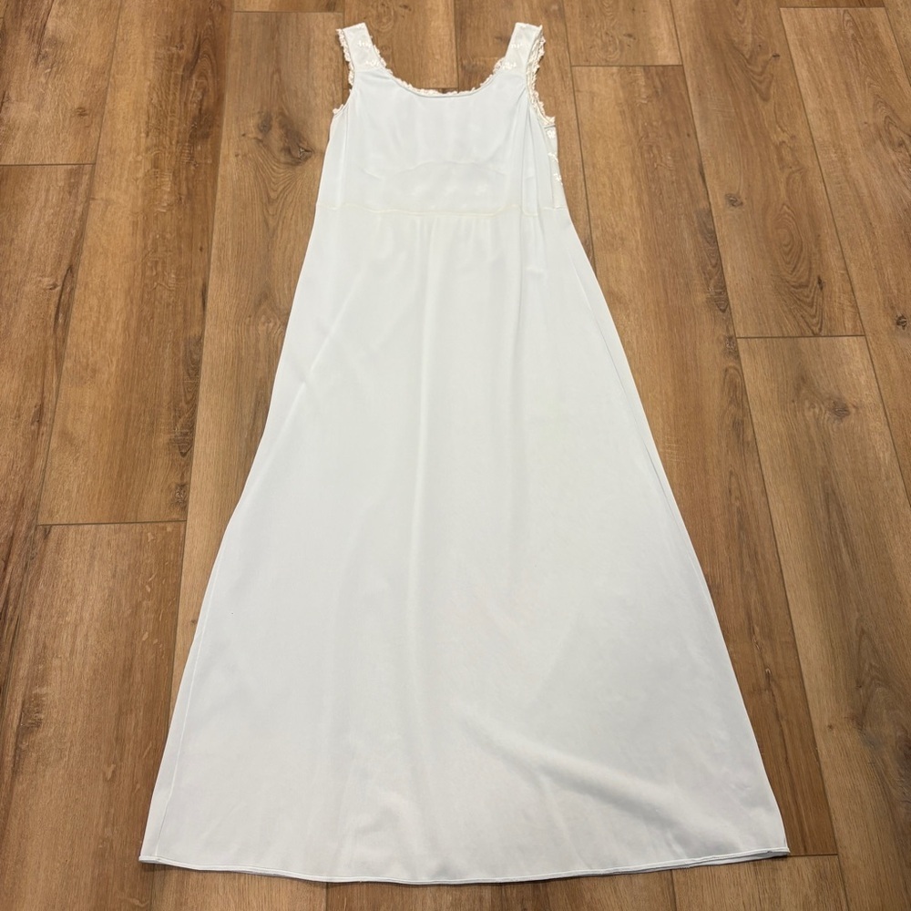 πVTGπ EMBROIDERED EMPIRE WAIST MAXI KNIT NIGHT GOWN WHITE / BLUE SZ M - Picture 6 of 6